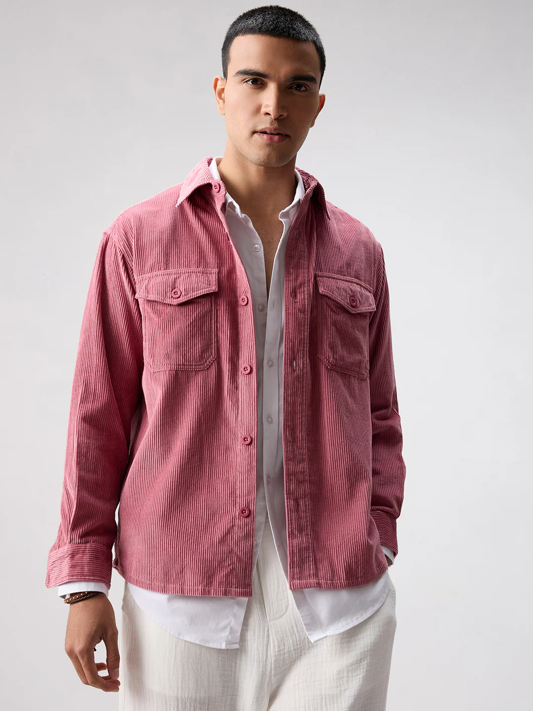 Wild Orchid Pink Corduroy Double Pocket Overshirt - Image 2