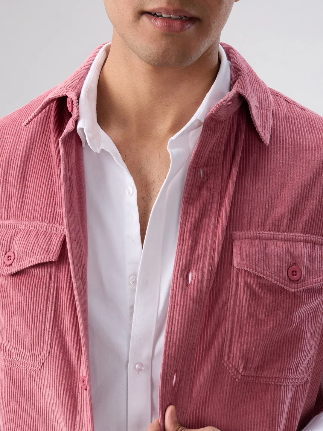 Wild Orchid Pink Corduroy Double Pocket Overshirt - Image 3