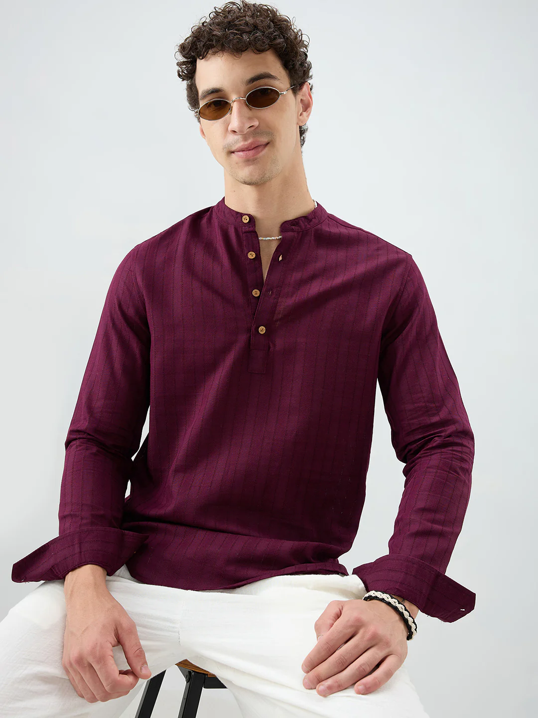 Wine Ladder Striped Evening Kurta - Image 2