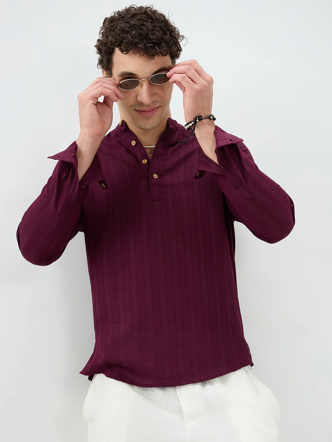 Wine Ladder Striped Evening Kurta - Image 4