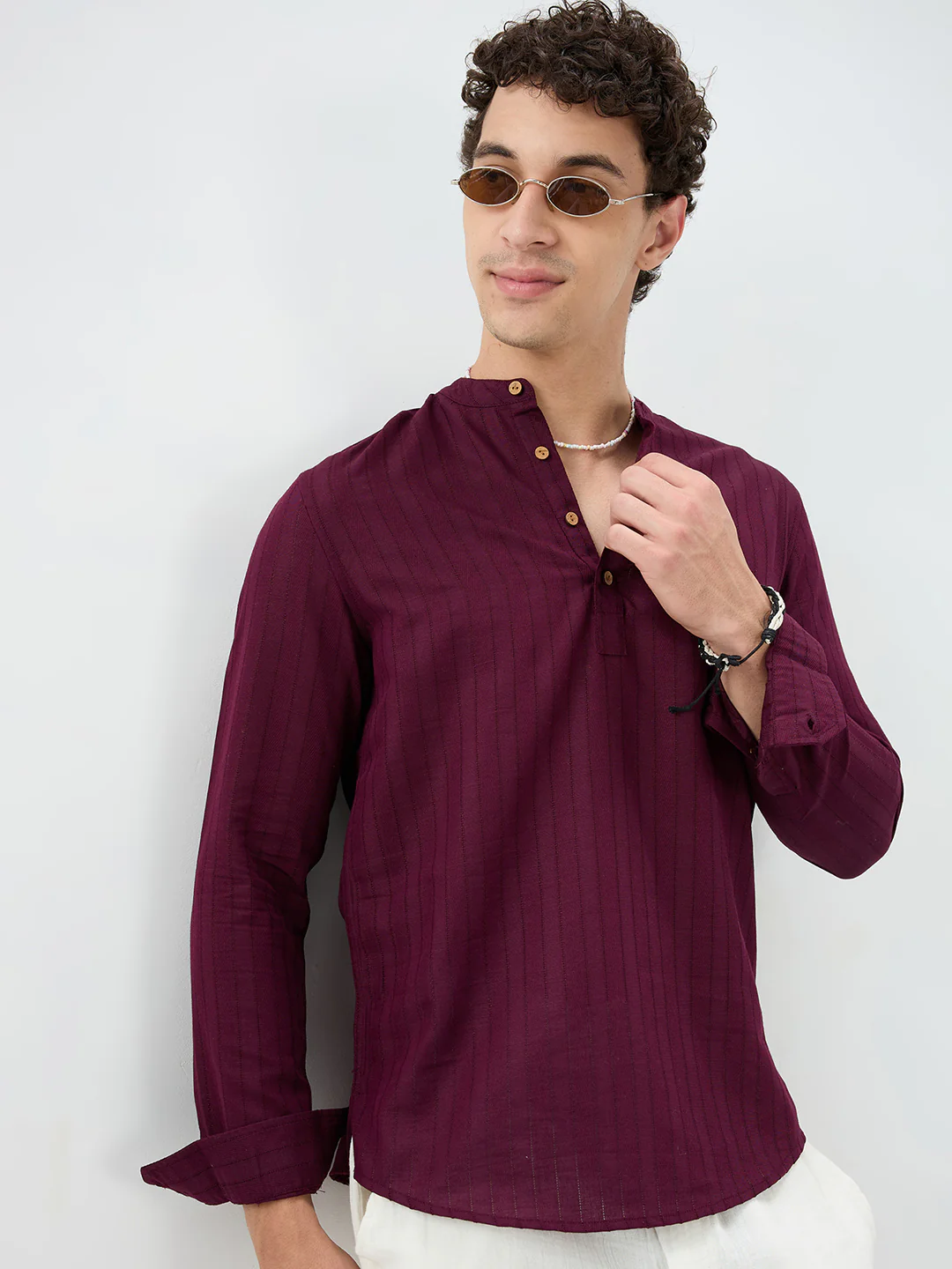 Wine Ladder Striped Evening Kurta - Image 5