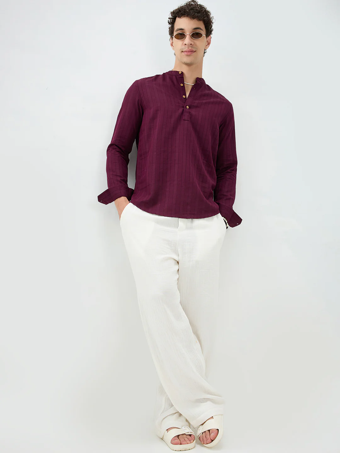 Wine Ladder Striped Evening Kurta - Image 7