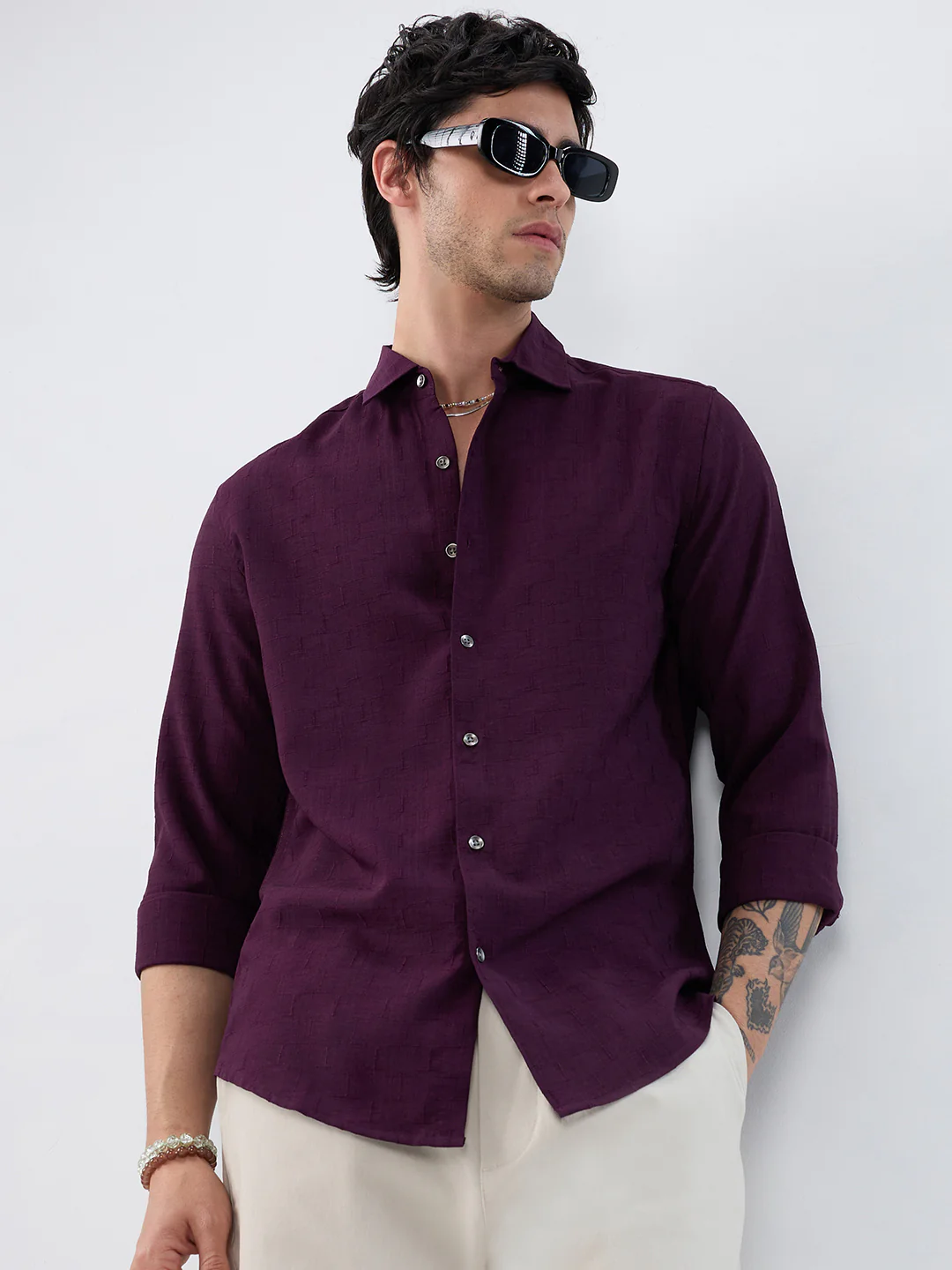 Wine Minimal Textured Everyday Shirt - Image 2