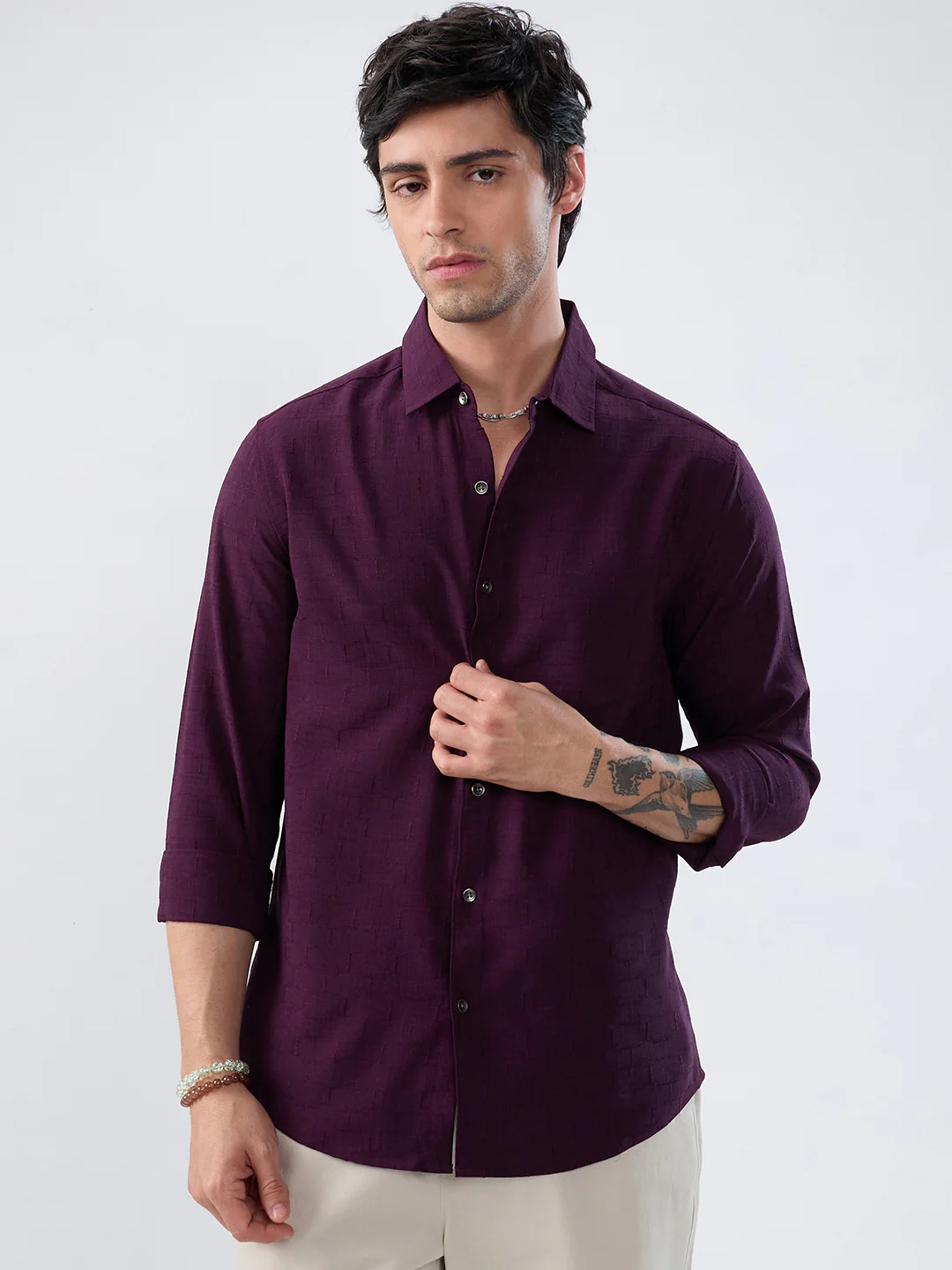 Wine Minimal Textured Everyday Shirt - Image 4