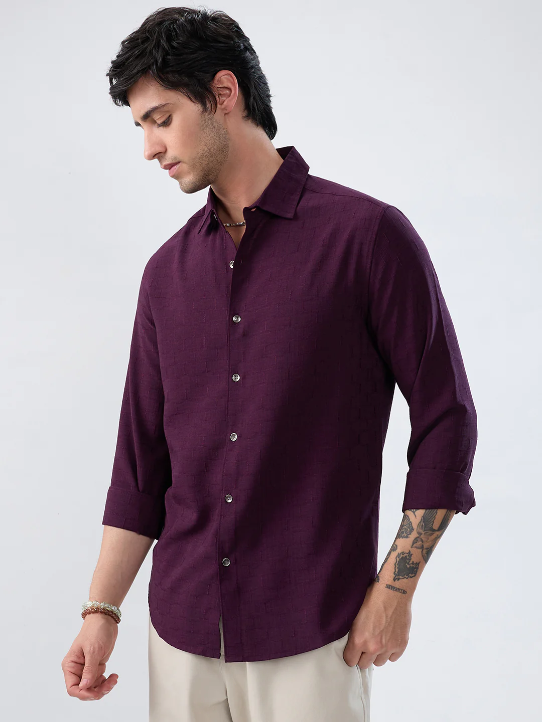Wine Minimal Textured Everyday Shirt - Image 5