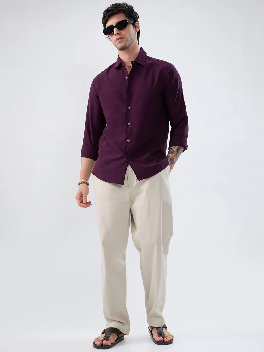 Wine Minimal Textured Everyday Shirt - Image 7