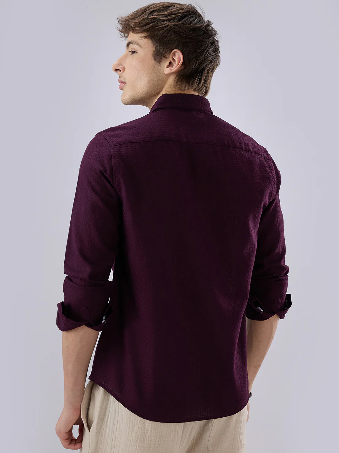 Wine Open Weave Refined Textured Shirt - Image 6
