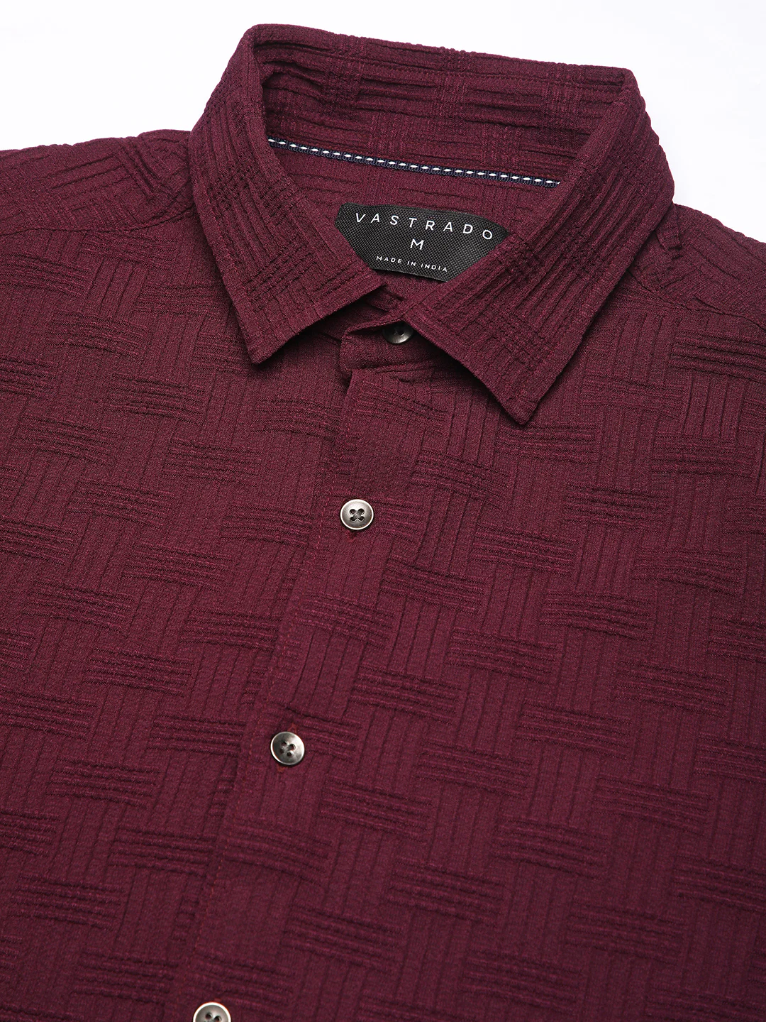 Wine Self Design Textured Shirt - Image 3