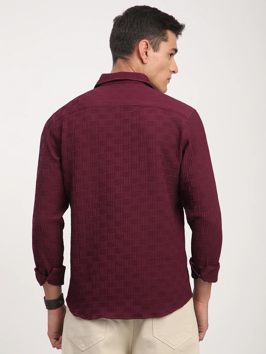 Wine Self Design Textured Shirt - Image 6