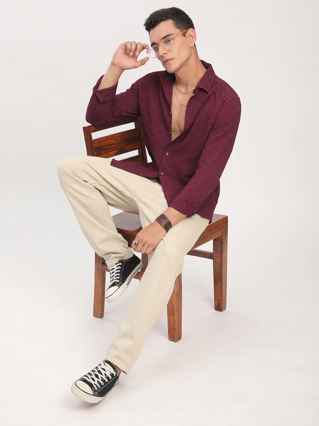 Wine Self Design Textured Shirt - Image 7
