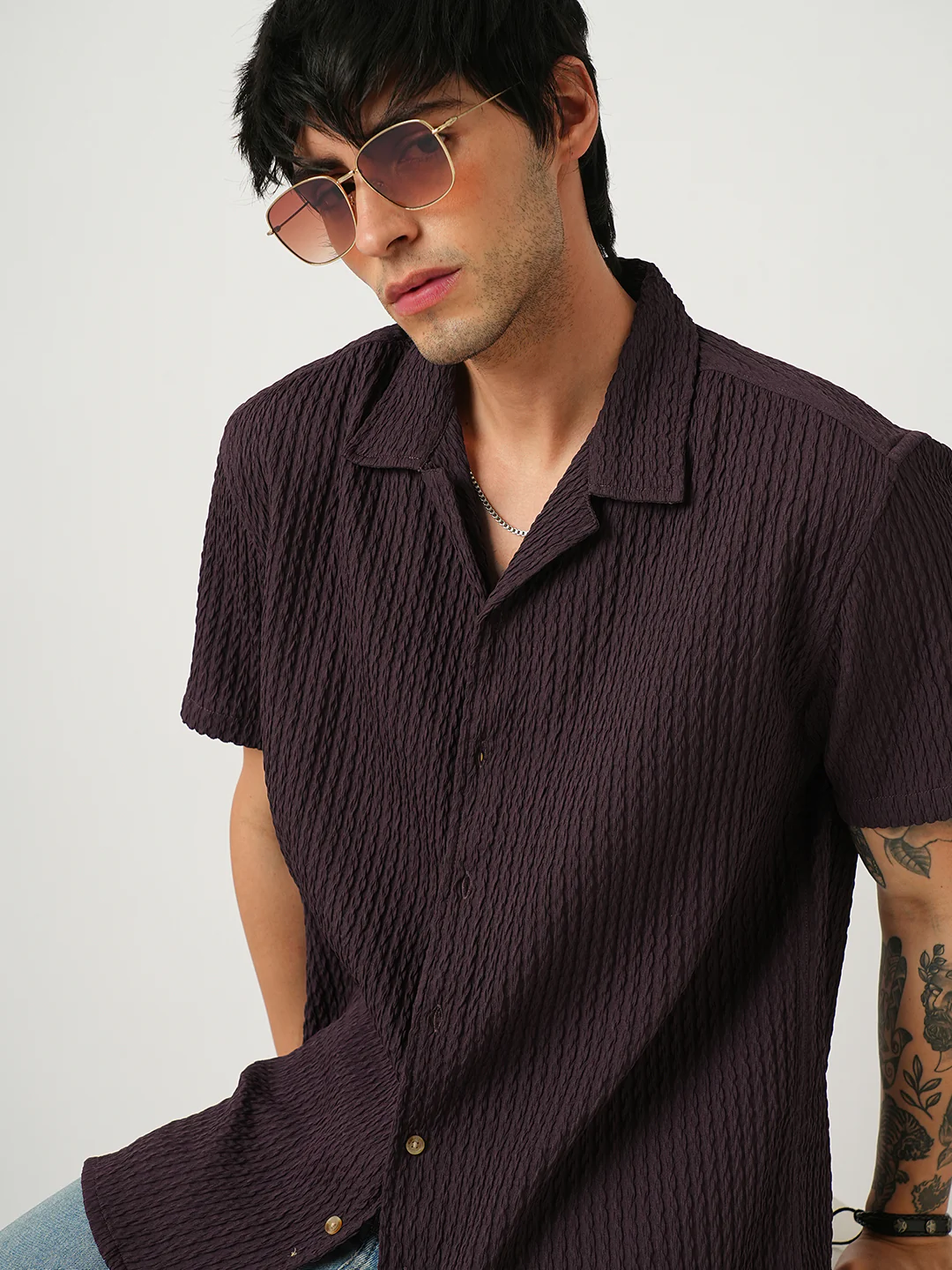 Wine Textured Oversized Shirt - Image 2