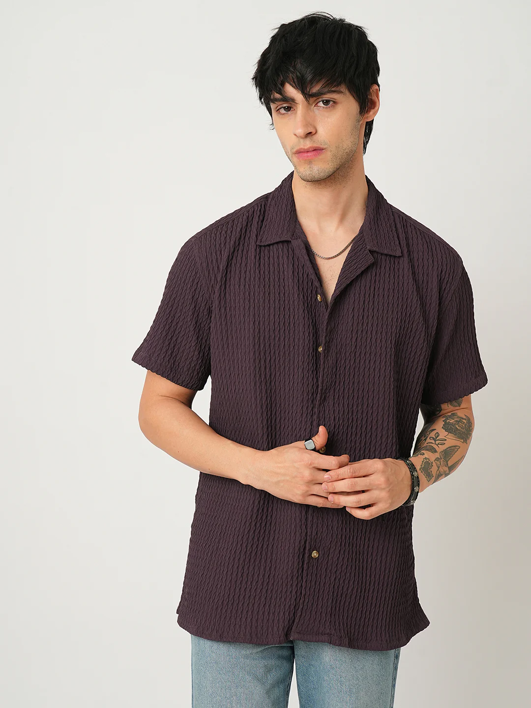 Wine Textured Oversized Shirt - Image 3
