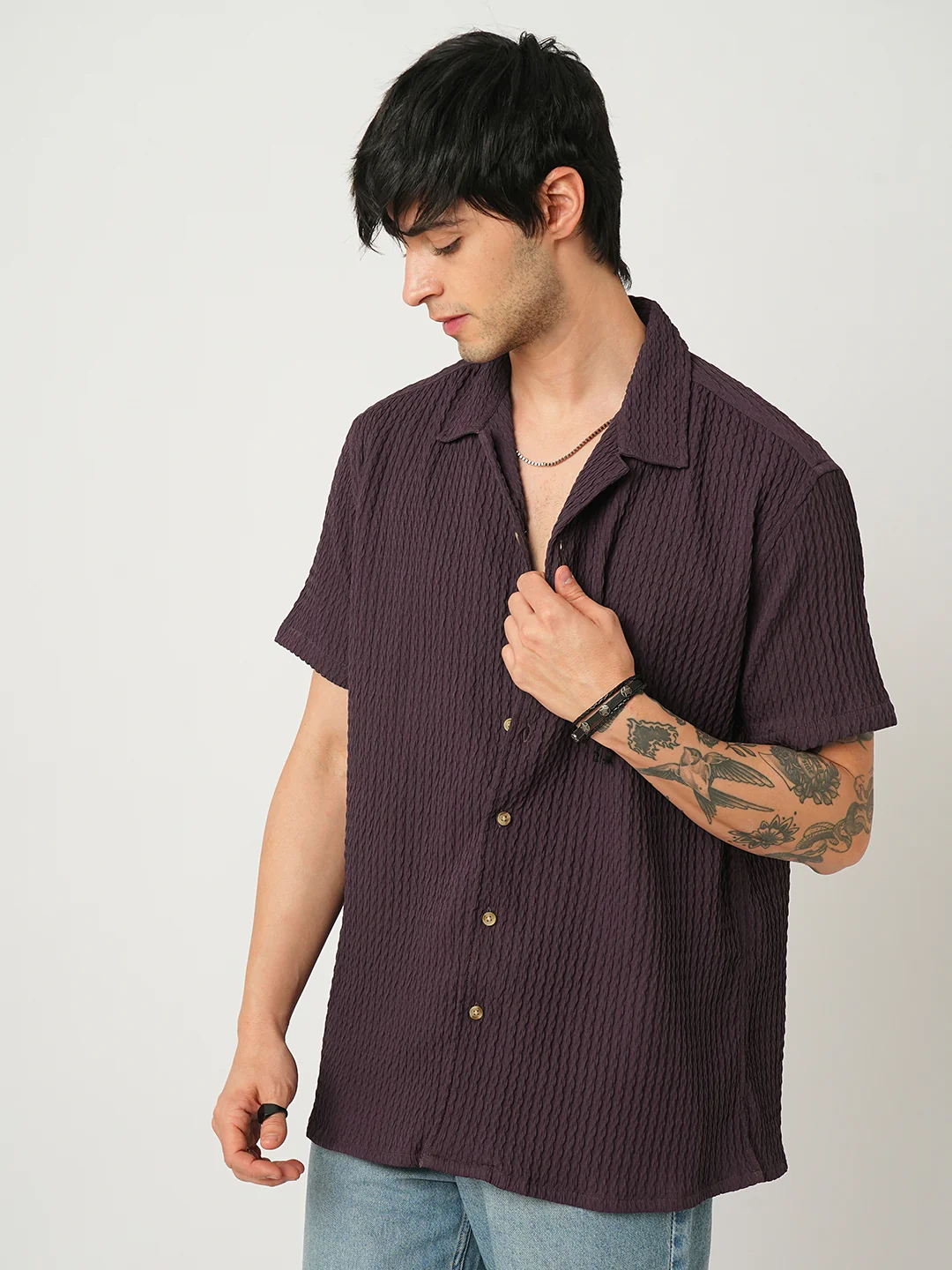 Wine Textured Oversized Shirt - Image 4