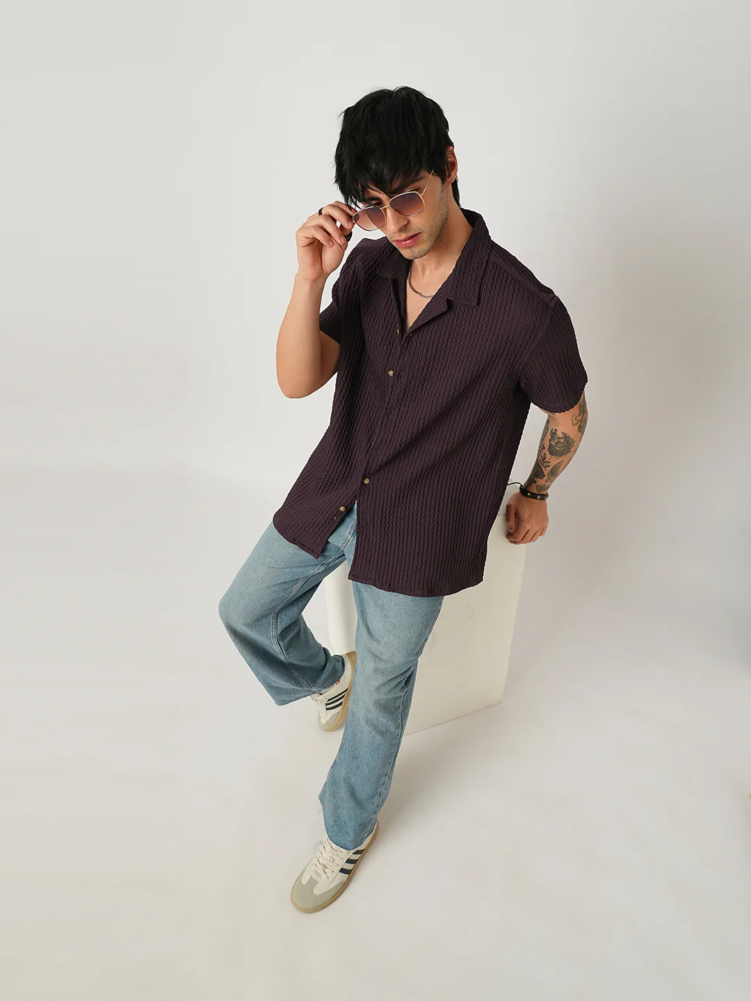 Wine Textured Oversized Shirt - Image 6
