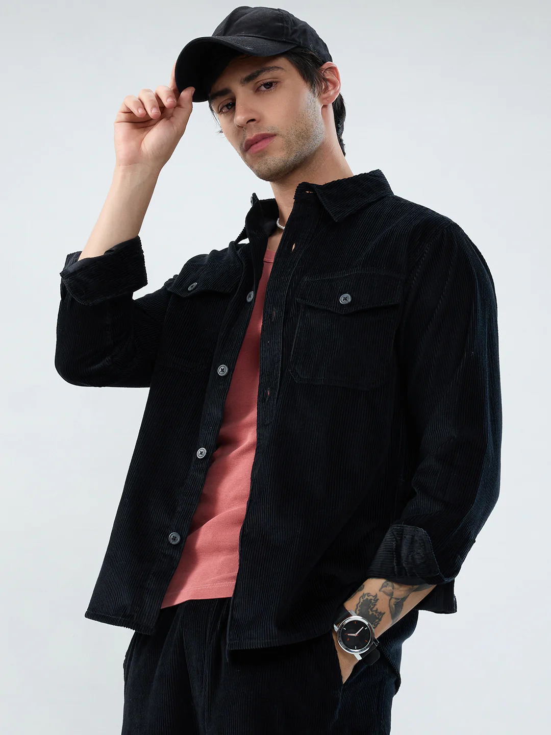 Winter Black Corduroy Double Pocket Overshirt - Image 2