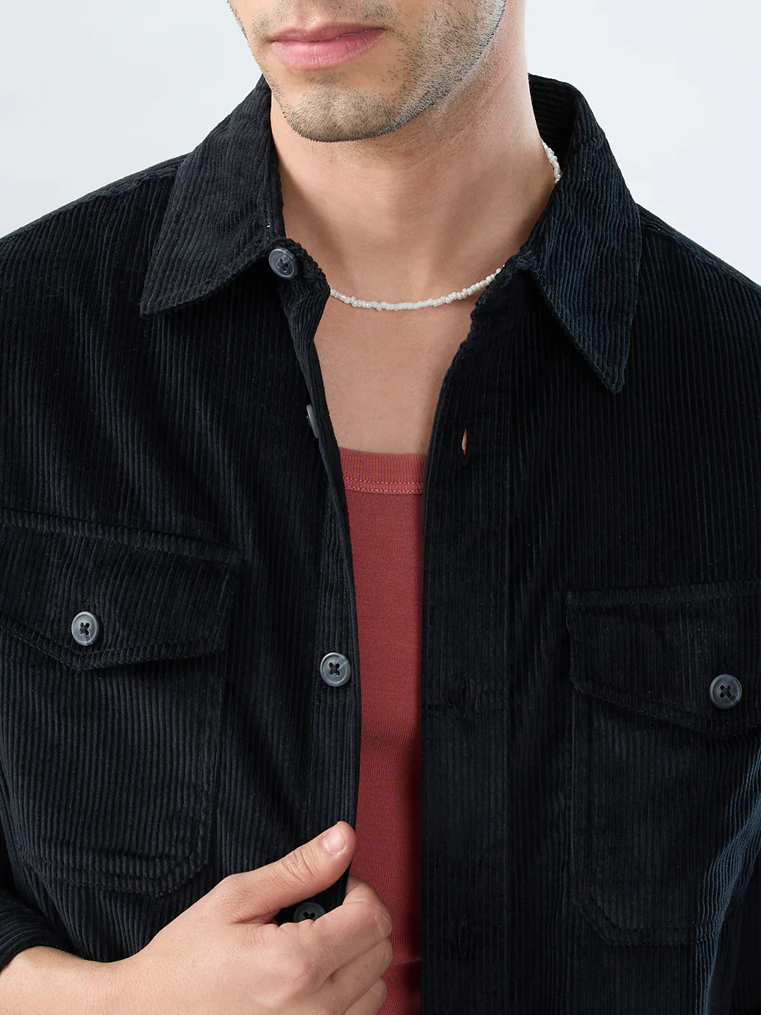 Winter Black Corduroy Double Pocket Overshirt - Image 3
