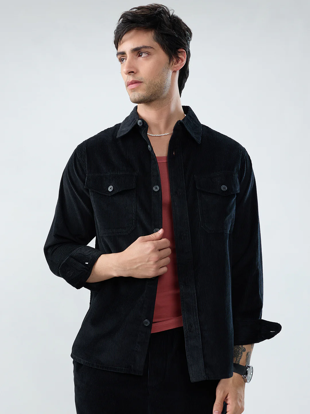 Winter Black Corduroy Double Pocket Overshirt - Image 4