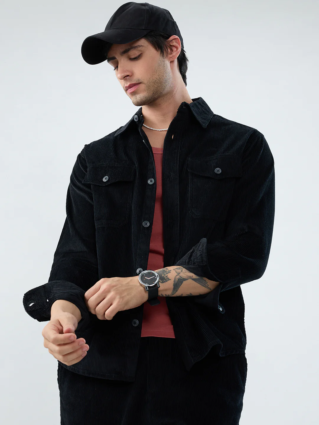 Winter Black Corduroy Double Pocket Overshirt - Image 5