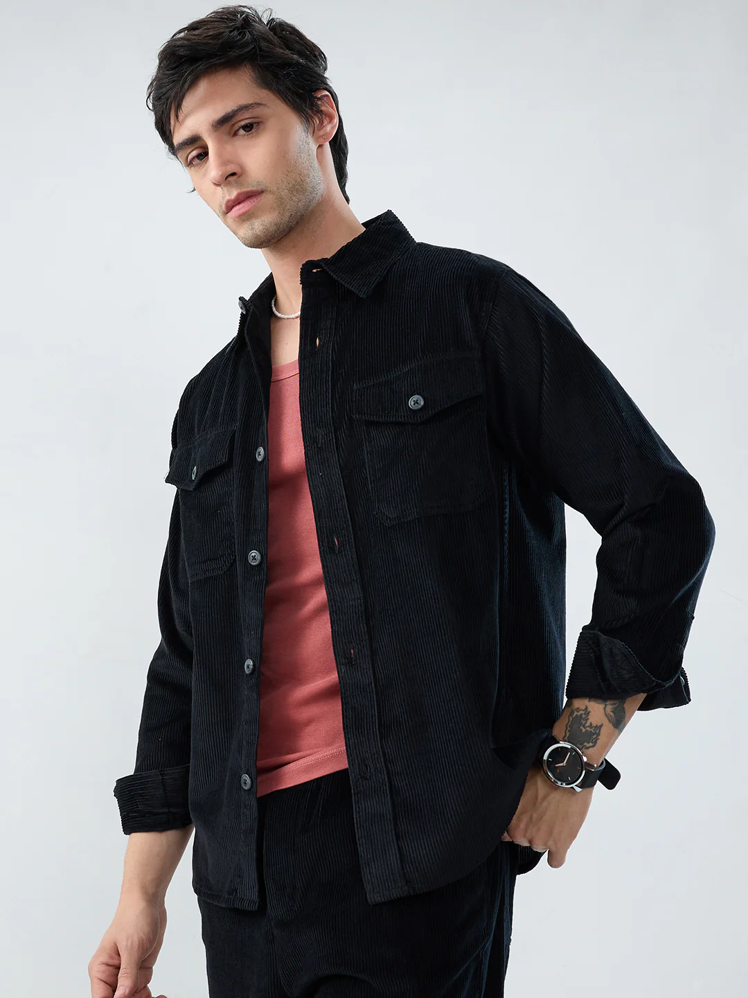 Winter Black Corduroy Double Pocket Overshirt - Image 6
