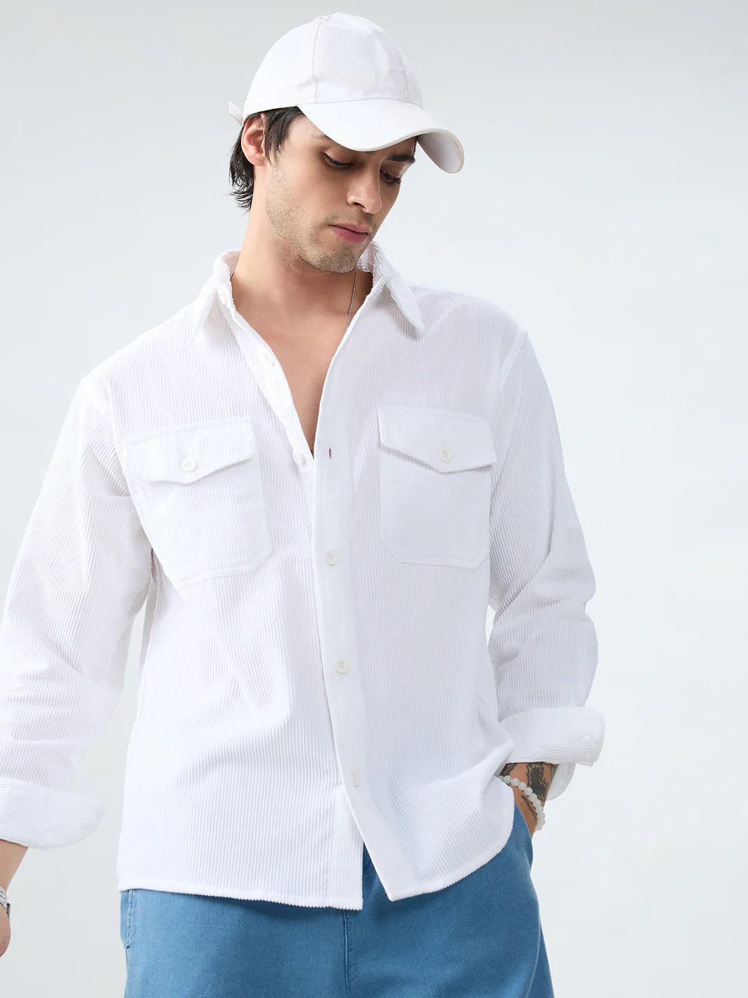Winter White Corduroy Double Pocket Overshirt - Image 2
