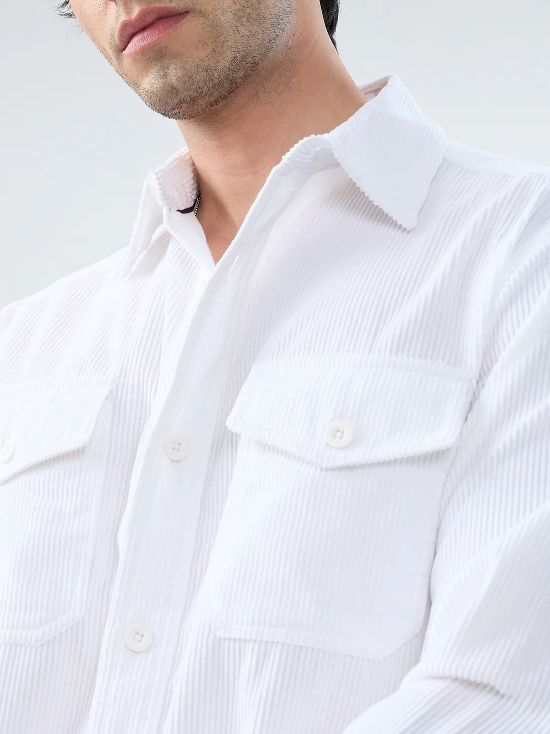 Winter White Corduroy Double Pocket Overshirt - Image 7