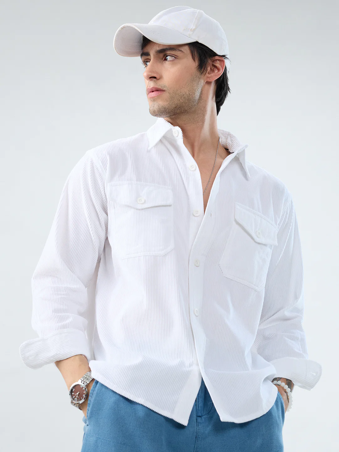 Winter White Corduroy Double Pocket Overshirt - Image 8