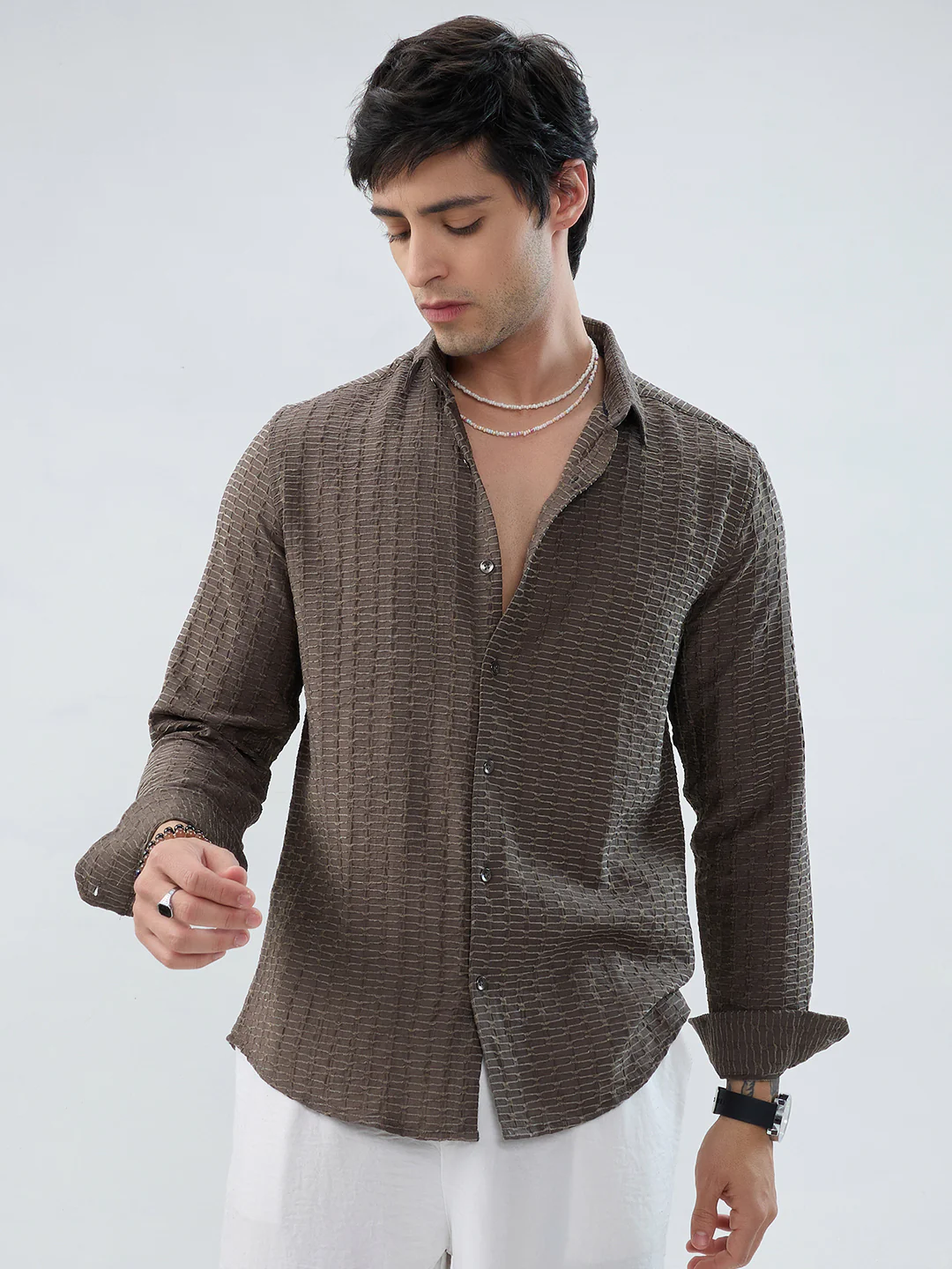 Woodland Olive Wave Horizontal Textured Shirt - Image 2
