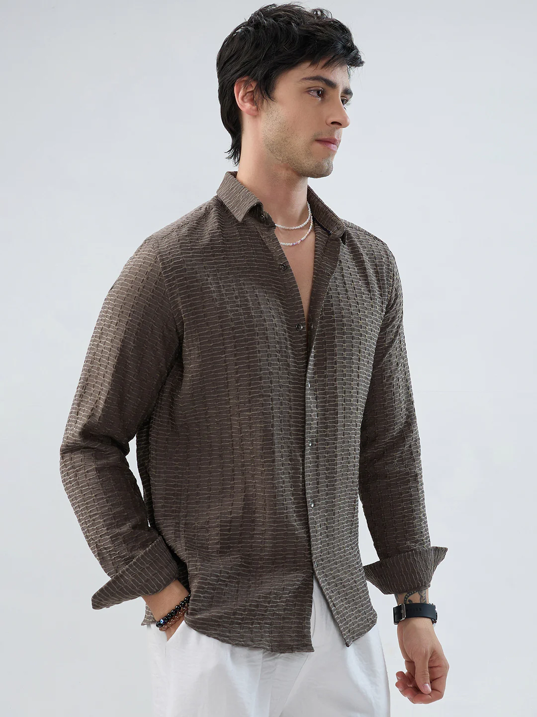 Woodland Olive Wave Horizontal Textured Shirt - Image 4