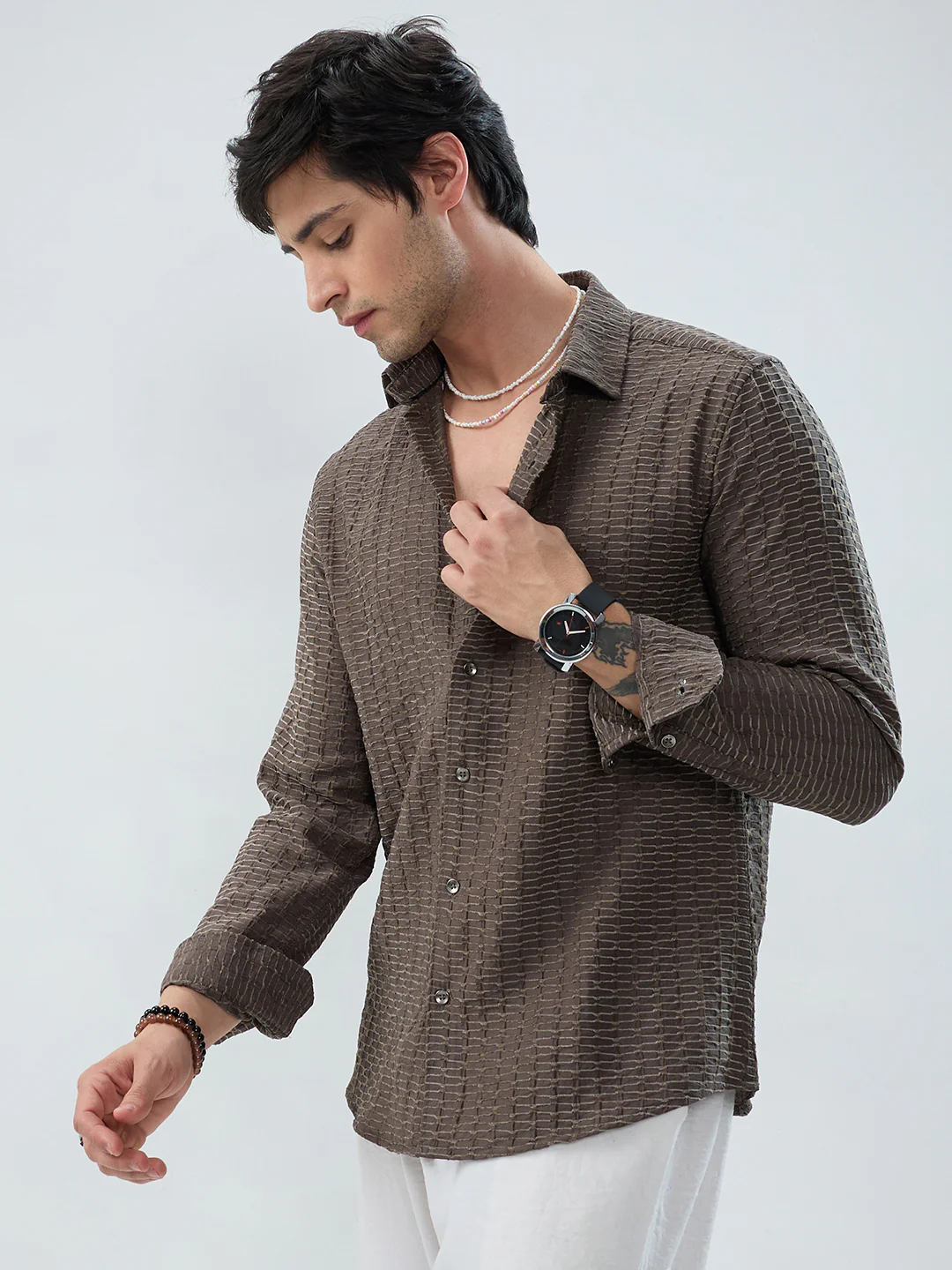 Woodland Olive Wave Horizontal Textured Shirt - Image 5