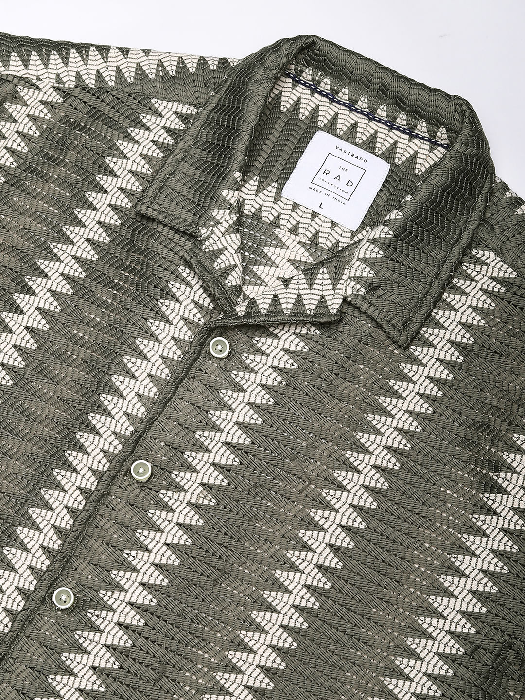 Zig-Zag Olive Crochet Oversized Shirt - Image 3