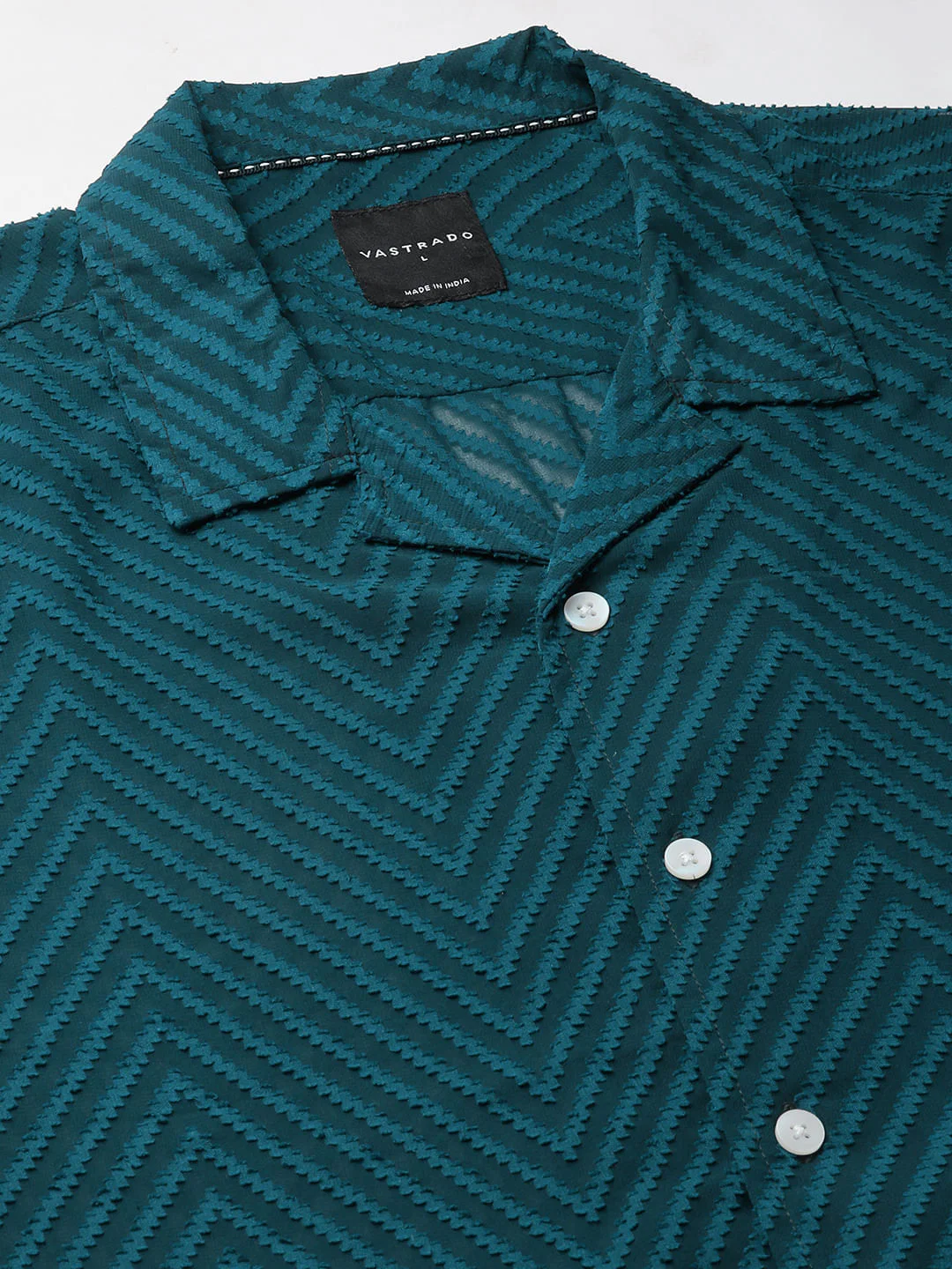 Zig-Zag Peacock Green Textured Chiffon Oversized Shirt - Image 3
