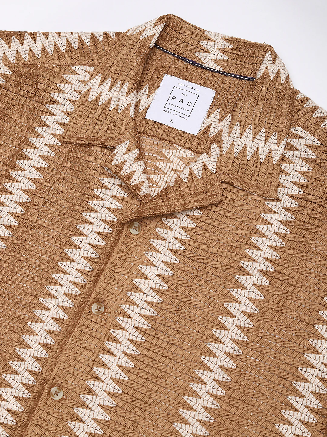 Zig-Zag Russet Brown Crochet Oversized Shirt - Image 3