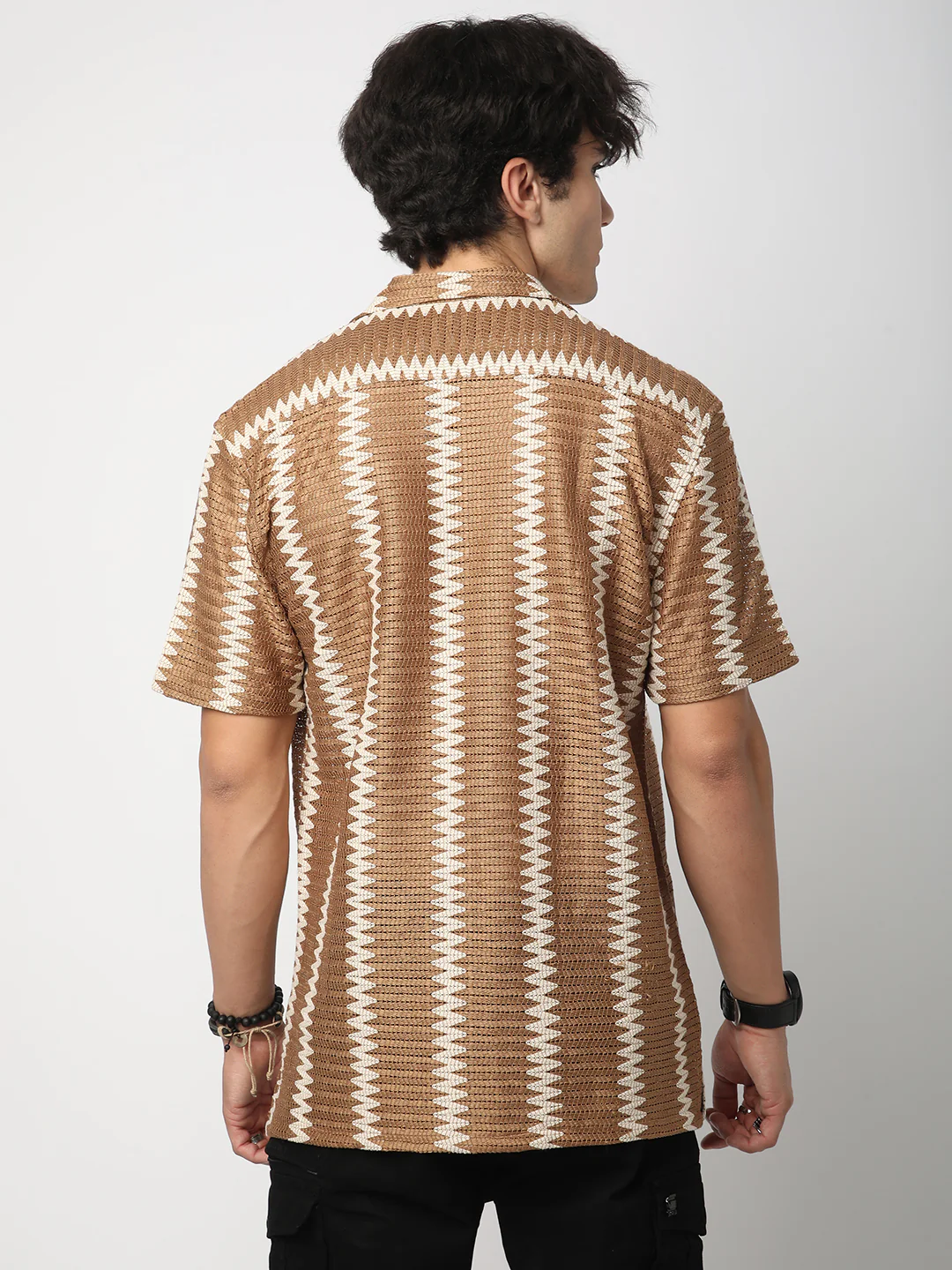 Zig-Zag Russet Brown Crochet Oversized Shirt - Image 7