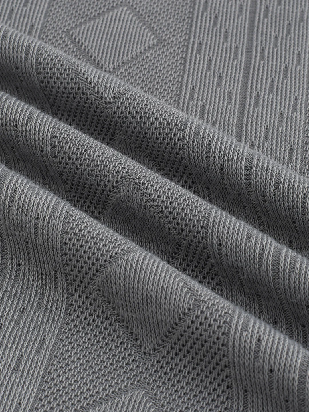 Zinc Grey Contrast Polo Neck Diamond Weave Knit T-shirt - Image 9