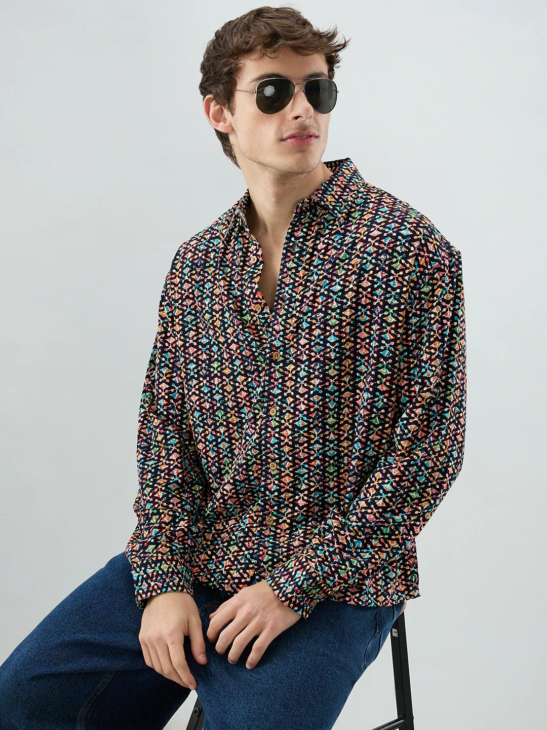 Ziya Shaam Multicolor Sequin Embroidered Oversized Polo Shirt - Image 2